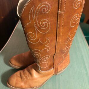 Vintage Womens Dingo Boho Western Tall Brown Cowgirl Boots Size 9 M USA Made